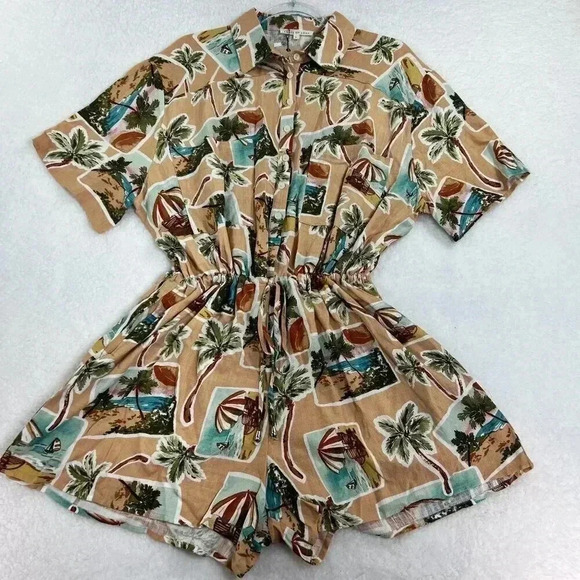 Label Of Love Womens sz L Romper Peach Tropical Print Jumpsuit Playset Vacation - Picture 1 of 12